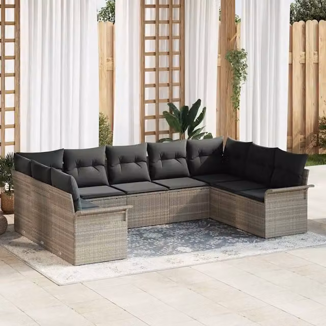 Set Divano da Giardino 9 pz Grigio chiaro polyrattan 3354191