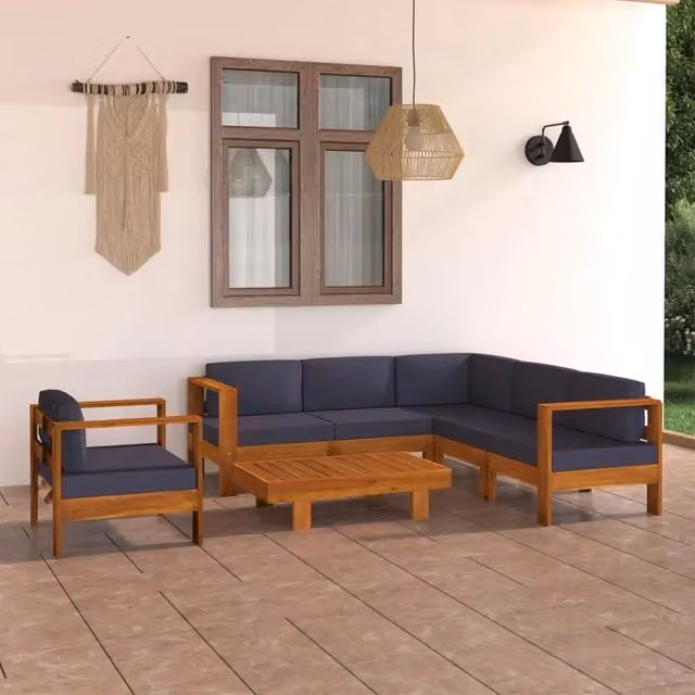 Set Divani da Giardino vidaXL in Legno di Acacia con Cuscini Grigi per 7 Persone