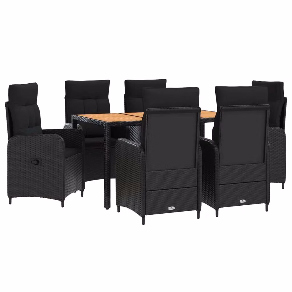 Set da pranzo per esterni vidaXL in rattan nero con tavolo in legno di acacia, 7 pezzi – 2