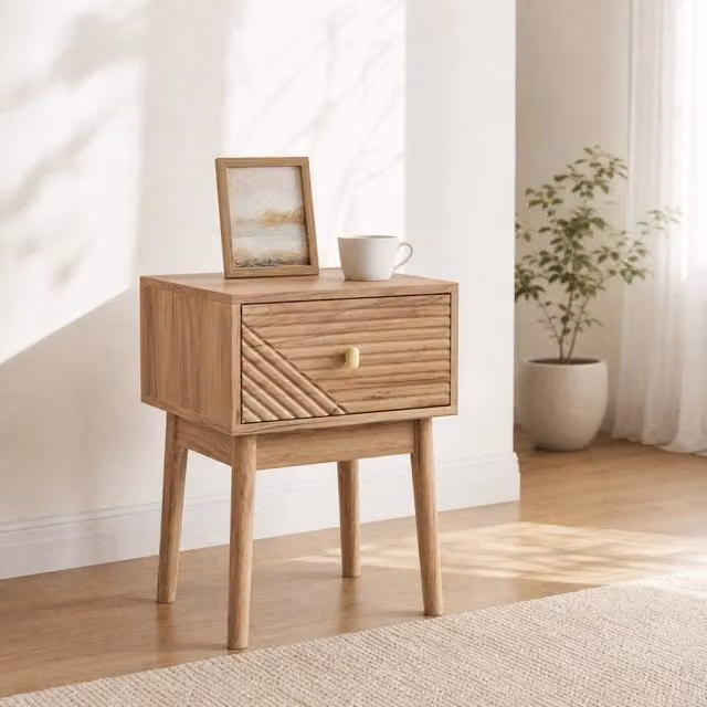 Comodino moderno MODFU con 2 cassetti in MDF e legno color rovere e dettagli oro L/P/H: 40 x 40 x 55 cm – 1