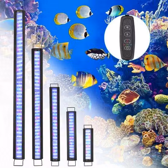 Illuminazione LED per acquari con timer, da 64 a 90 cm, impermeabile, con colori RGB, 3 modalità, funzione timer, supporto regolabile, ideale per invertebrati, resistente all'acqua, luce LED, illuminazione per acquari, funzione timer, illuminazione LED.