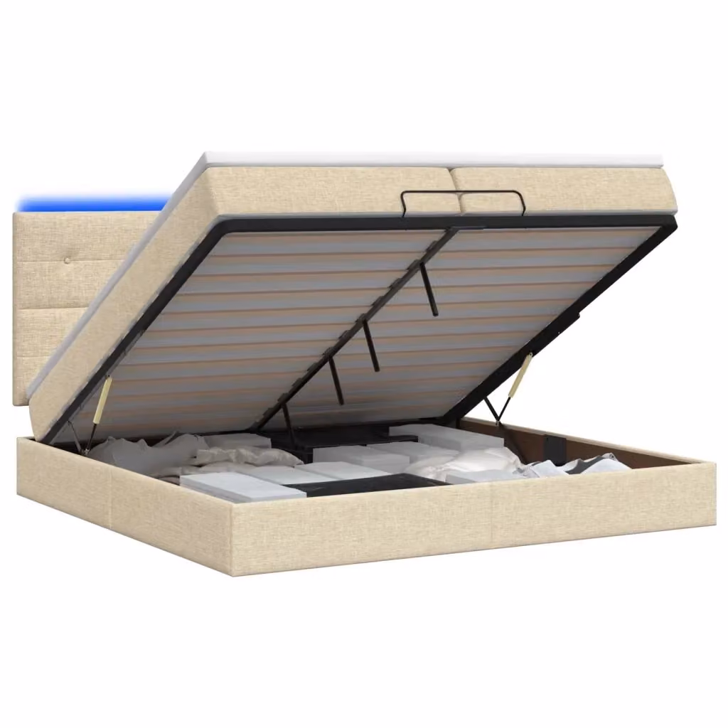 Letto Ottomano con Materasso Ibrido e Illuminazione LED vidaXL, Colore Beige e Bianco, L/P/H: 200 x 200 x 88 cm – 2
