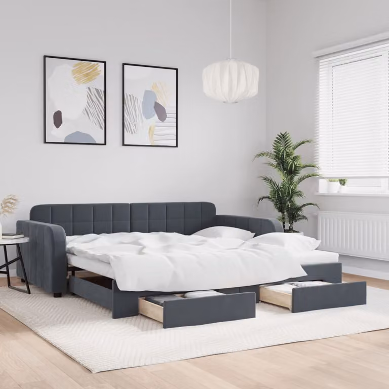 vidaXL Divano Letto con Cassetti in Velluto Grigio L/P/H: 223 x 100 x 71 cm