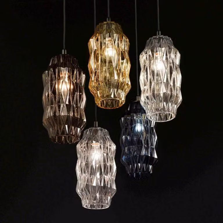 Selène Lampada a sospensione in vetro Origami, dimmerabile, Blu, Soggiorno / Sala da pranzo, Vetro, Design, Lampada a sospensione