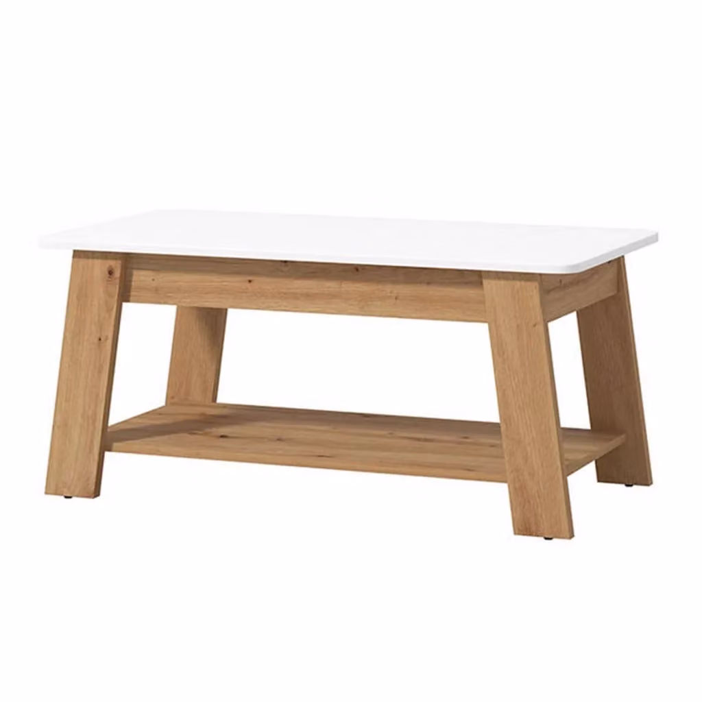 Tavolino da salotto DMORA con un vano, design moderno rettangolare, Bianco e Rovere, L: 101 cm, P: 54.5 cm, H: 46.5 cm – 2