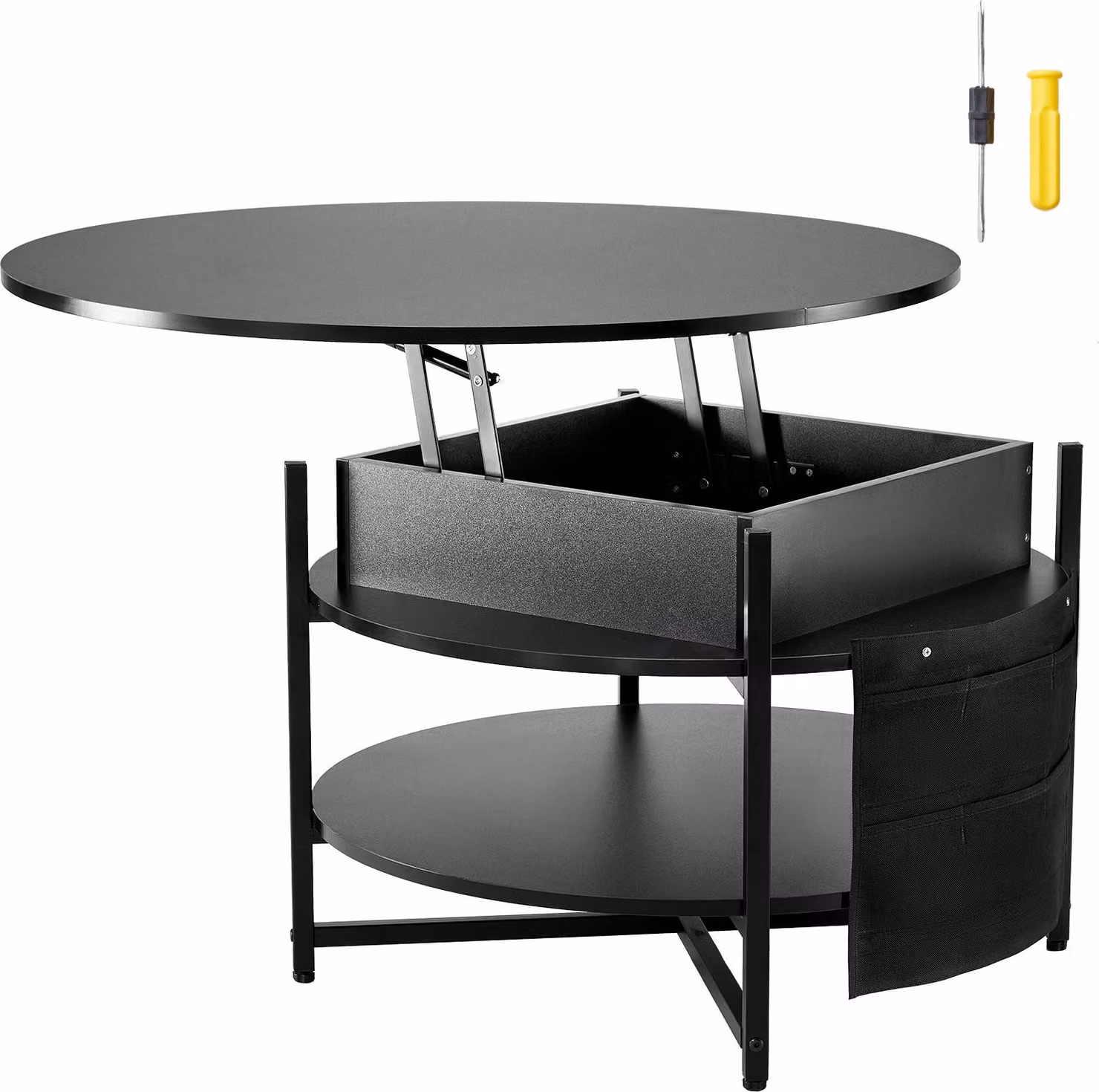 SucceBuy tavolino con piano sollevabile, 89,9 cm, rotondo, con spazio di archiviazione aggiuntivo, per il soggiorno, nero