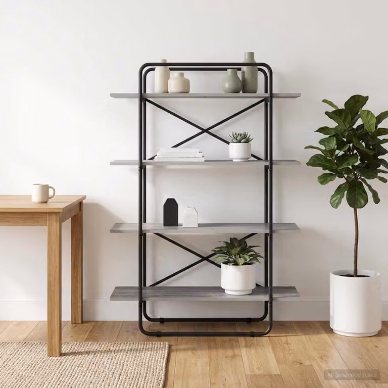 Libreria vidaXL a 4 livelli in stile industriale, colore grigio, L 100 cm x P 35 cm x H 140 cm