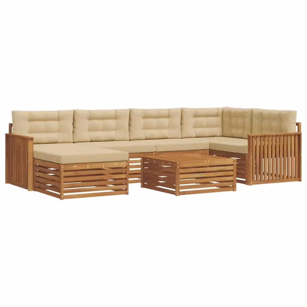Set di divani da esterno vidaXL a forma di L composto da 7 pezzi in legno di acacia con cuscini beige e tavolino da giardino – 2