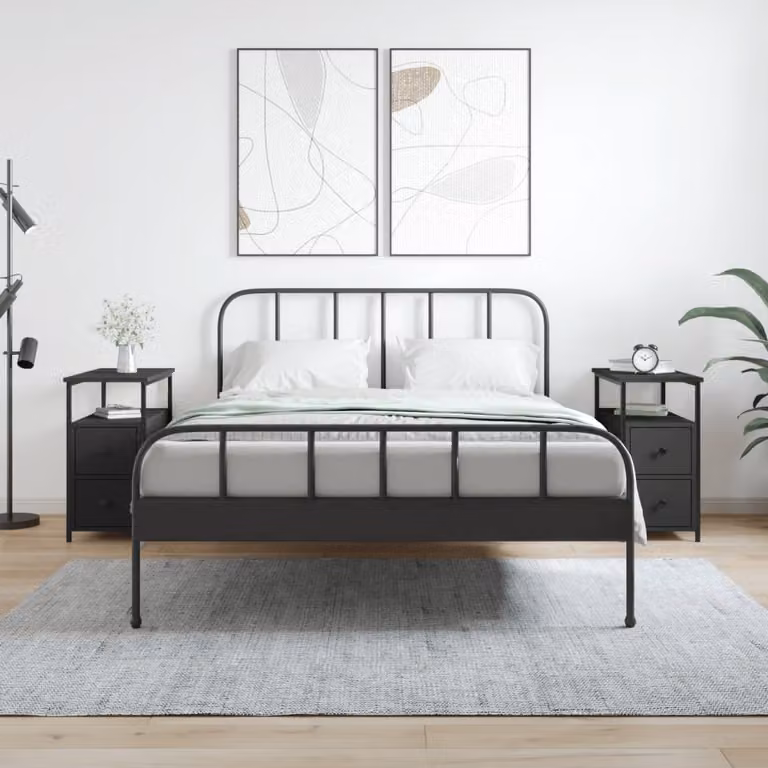 Set di 2 comodini vidaXL neri in legno e metallo L/P/H: 30 x 60 x 60 cm