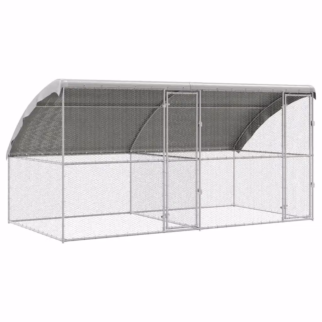 Set di 2 gabbie per polli con 2 porte in acciaio zincato color argento vidaXL L/P/H: 400 x 200 x 200 cm – 2