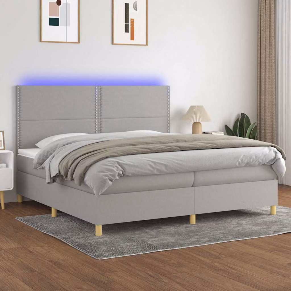 Letto a molle con materasso e illuminazione LED vidaXL, Grigio Chiaro, L/P: 200 x 200 cm – 1
