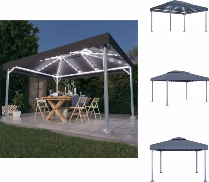 vidaXL Padiglione con catena luminosa a LED 400x300 cm in alluminio antracite - Padiglioni e tende per feste