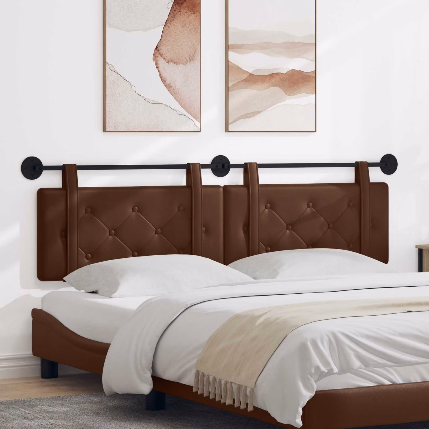 Testiera per letto sospesa vidaXL in similpelle marrone con pannello imbottito in MDF, L: 170 cm, H: 55 cm, P: 5 cm