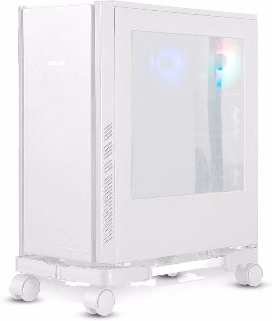 Supporto per CPU con 4 ruote, bianco, per l'ufficio e l'uso domestico, regolabile