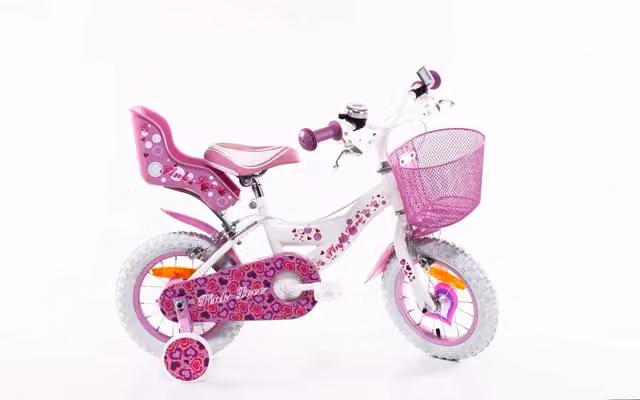Bicicletta per bambini SCH PINK LOVE 12 pollici colore rosa con cestino, adatta per bambini tra 85 e 105 cm di altezza