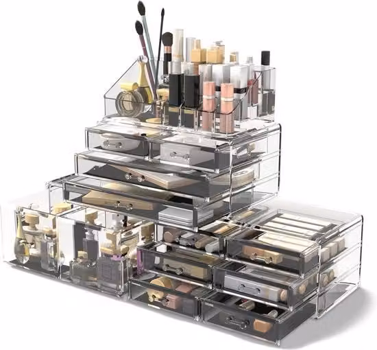 Organizzatore di Trucco in Plastica Trasparente con Cassetti per Cosmetici