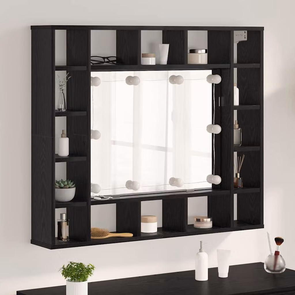 vidaXL Mobiletto per specchio moderno nero con illuminazione LED e ante a vetro L 91 x P 15 x H 76,5 cm