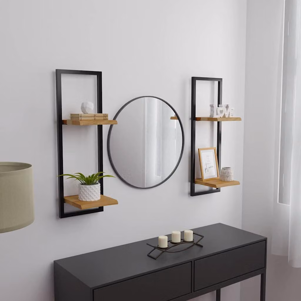 Set di 2 mensole da parete vidaXL in legno massello di acacia e acciaio, stile industriale, marrone e nero, L/P/H: 25 x 25 x 75 cm