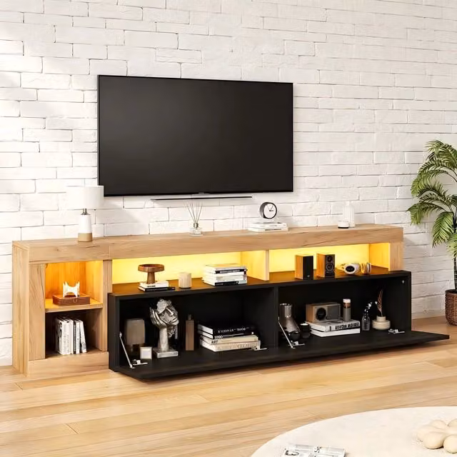 Mobile TV ¨C Minimal ¨C nero, legno, con luci LED, per soggiorno camera, per schermo fino 80 pollici