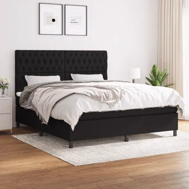 Letto Ibrido vidaXL con Giroletto a Molle e Materasso in Tessuto Nero e Bianco L/P: 180 x 200 cm – 1