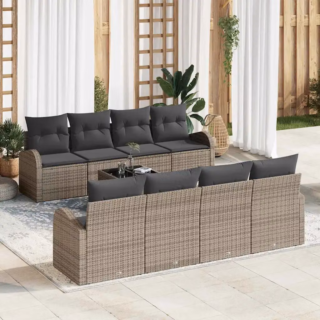 Set Divano da Giardino vidaXL 9 Pezzi a Forma di U con Tavolino e Cuscini Grigio – 1