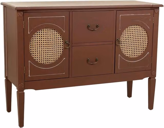 Credenza in legno marrone e rattan 106x40x78h