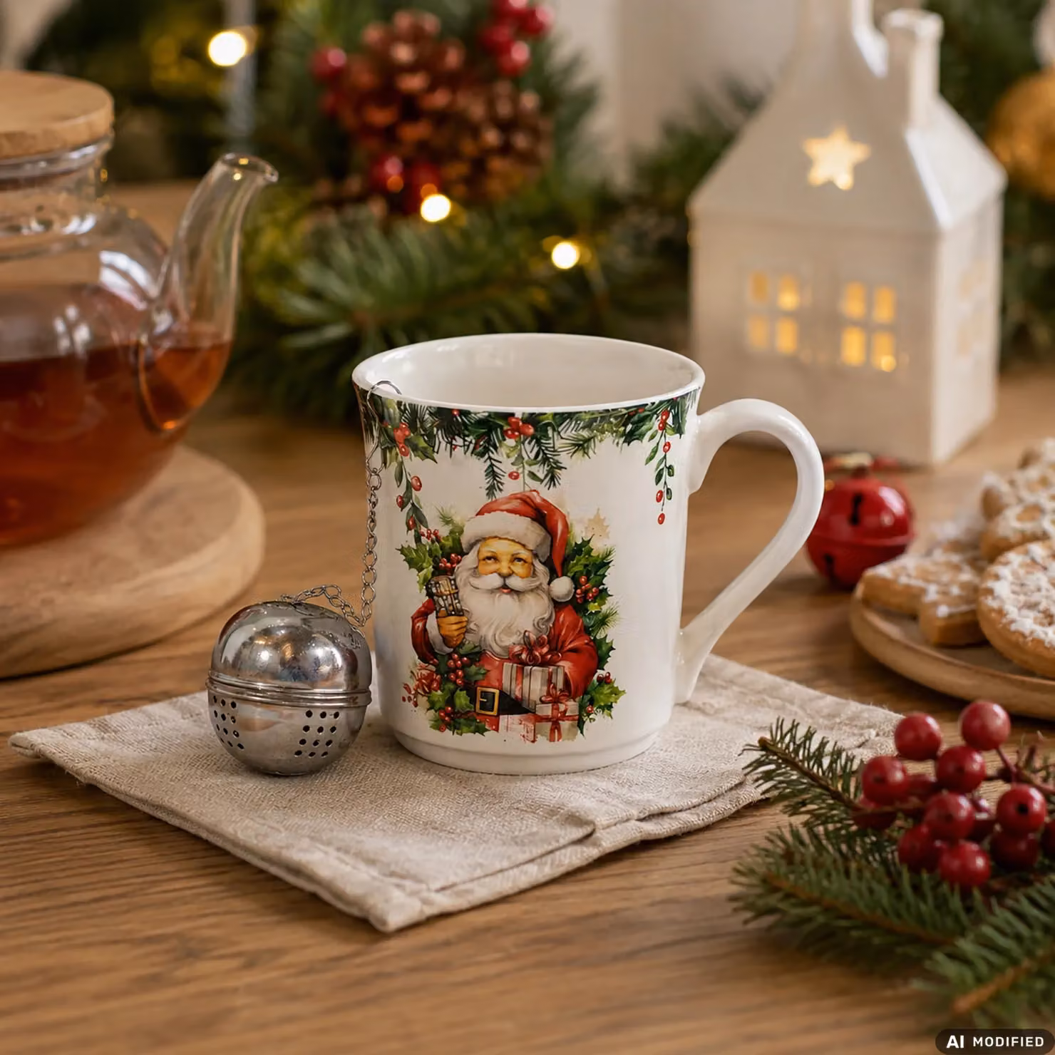 Tazza Natalizia Vestiamo Casa in Porcellana New Bone China Multicolore con Infusiera in Acciaio Inox da 32 cl – 2