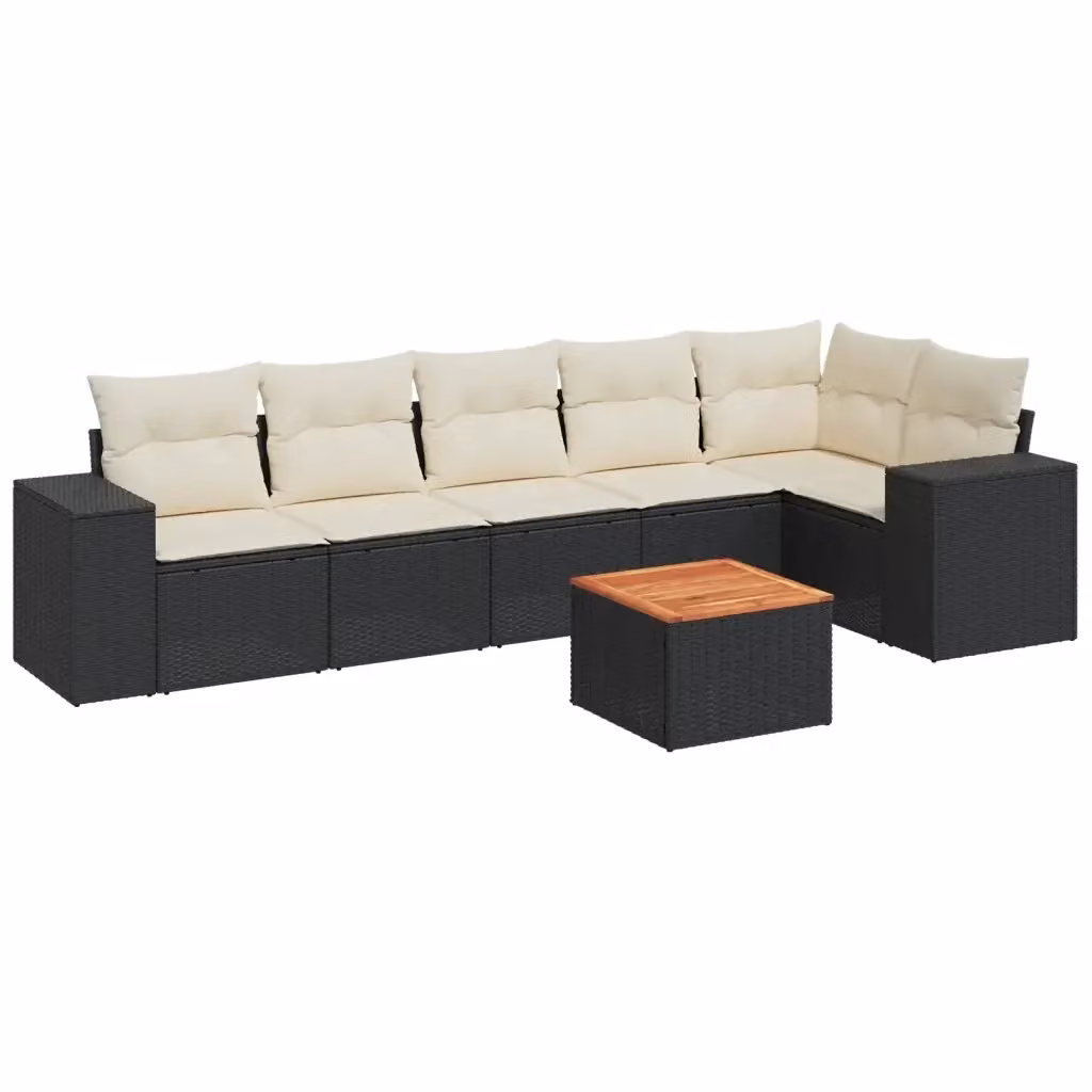 Set Divani da Giardino vidaXL a Forma di L in Polyrattan Nero con 7 Cuscini e Tavolino da Esterno – 2