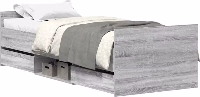 Letto singolo per adulti con testiera e pediera in legno e tessuto Grigio Sonoma L: 78 cm, P: 193 cm, H: 50 cm