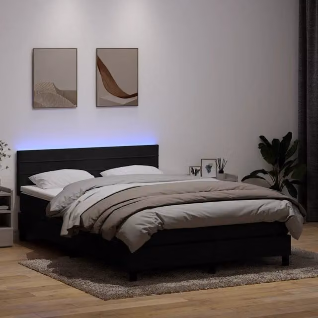 Letto Ibrido con Materasso e Illuminazione LED vidaXL in Velluto Nero L: 160 cm, P: 213 cm – 1