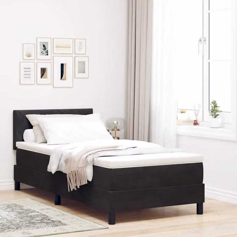 Letto a molle con testiera vidaXL in velluto nero, dimensioni 90 x 200 cm