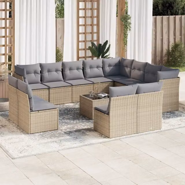 Set Divano da Giardino Moderno VIDAXL in Polyrattan Beige con 13 Pezzi e Cuscini