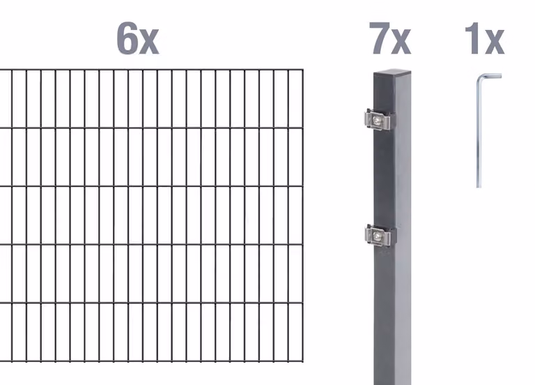 Alberts 654993: Recinzione a pannelli doppi, set completo da 14 pezzi, colore antracite, altezza 200 cm, lunghezza 12 metri