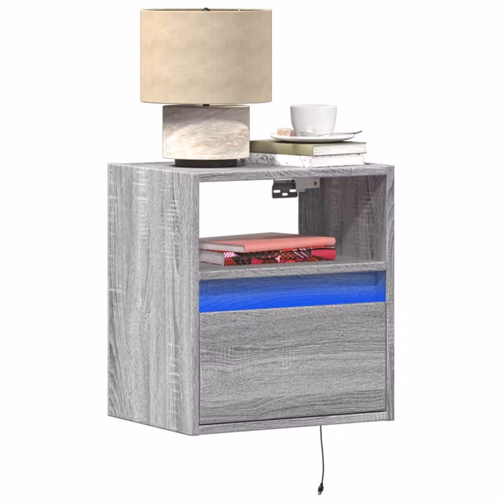 vidaXL Comodino a Parete Moderno con Luci LED Integrate Grigio