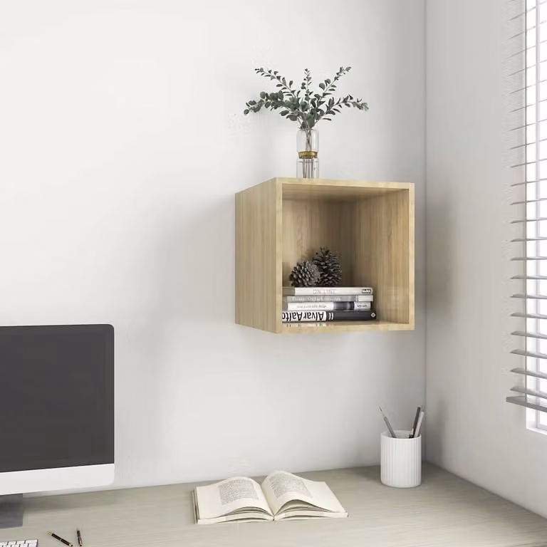 Mobile a muro vidaXL in legno multistrato Rovere Sonoma, L/P/H: 37 x 37 x 37 cm