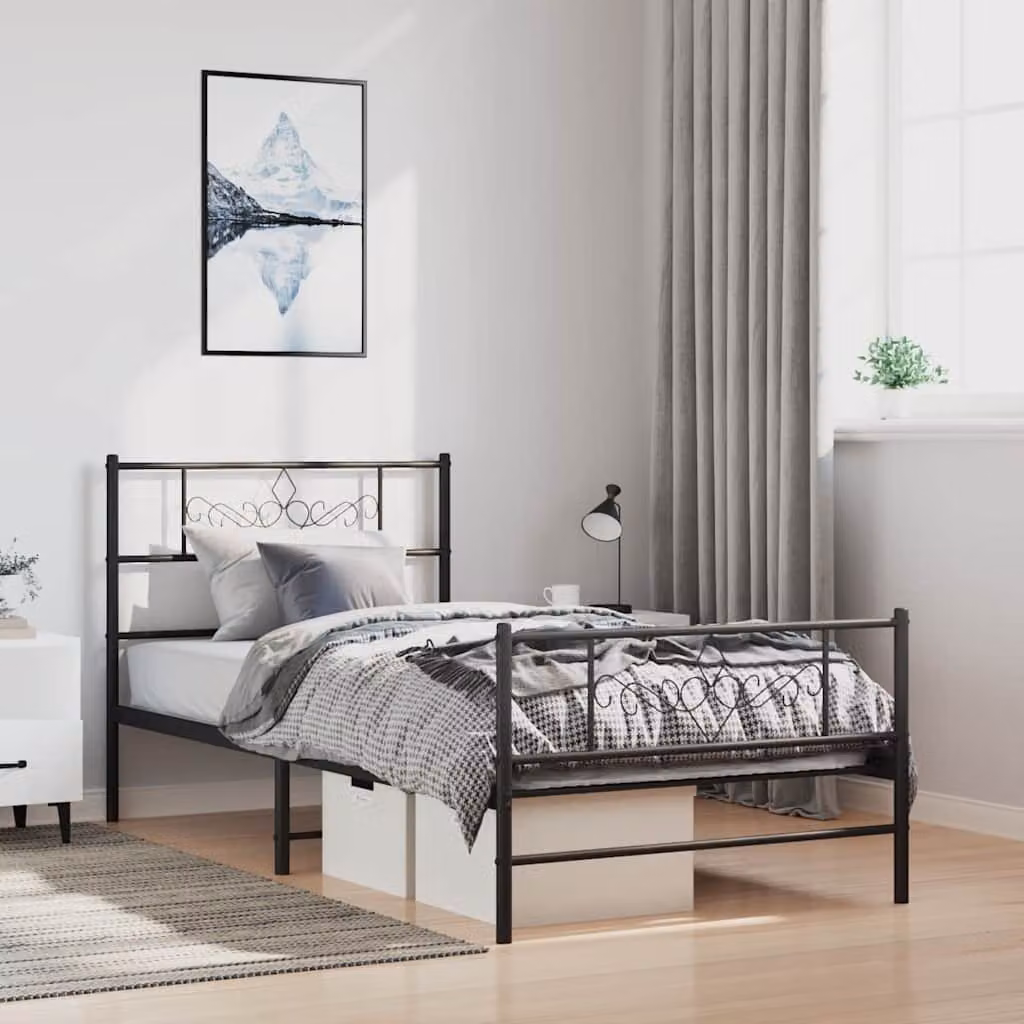vidaXL Giroletto in metallo nero con testiera e pediera L/P/H: 100 x 200 x 90 cm