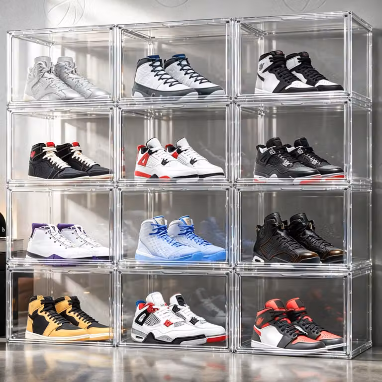 Scatole trasparenti impilabili per scarpe, in acrilico, ideali per esporre sneakers
