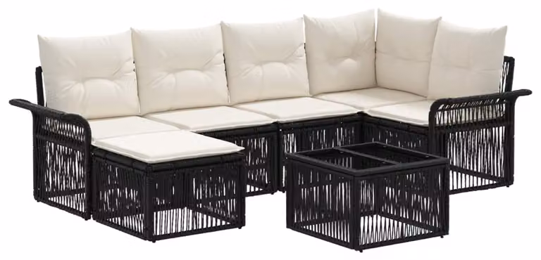 Set Divano da Giardino 7 pcs Nero polyrattan