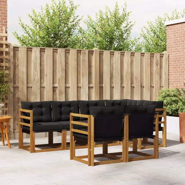 Set di divani da esterno 7 pz Naturale e Nero 3368751