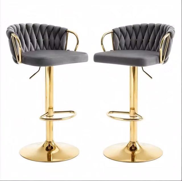 Set di 2 sgabelli da bar 50,5 x 49,5 x 98 cm in metallo e velluto grigio scuro