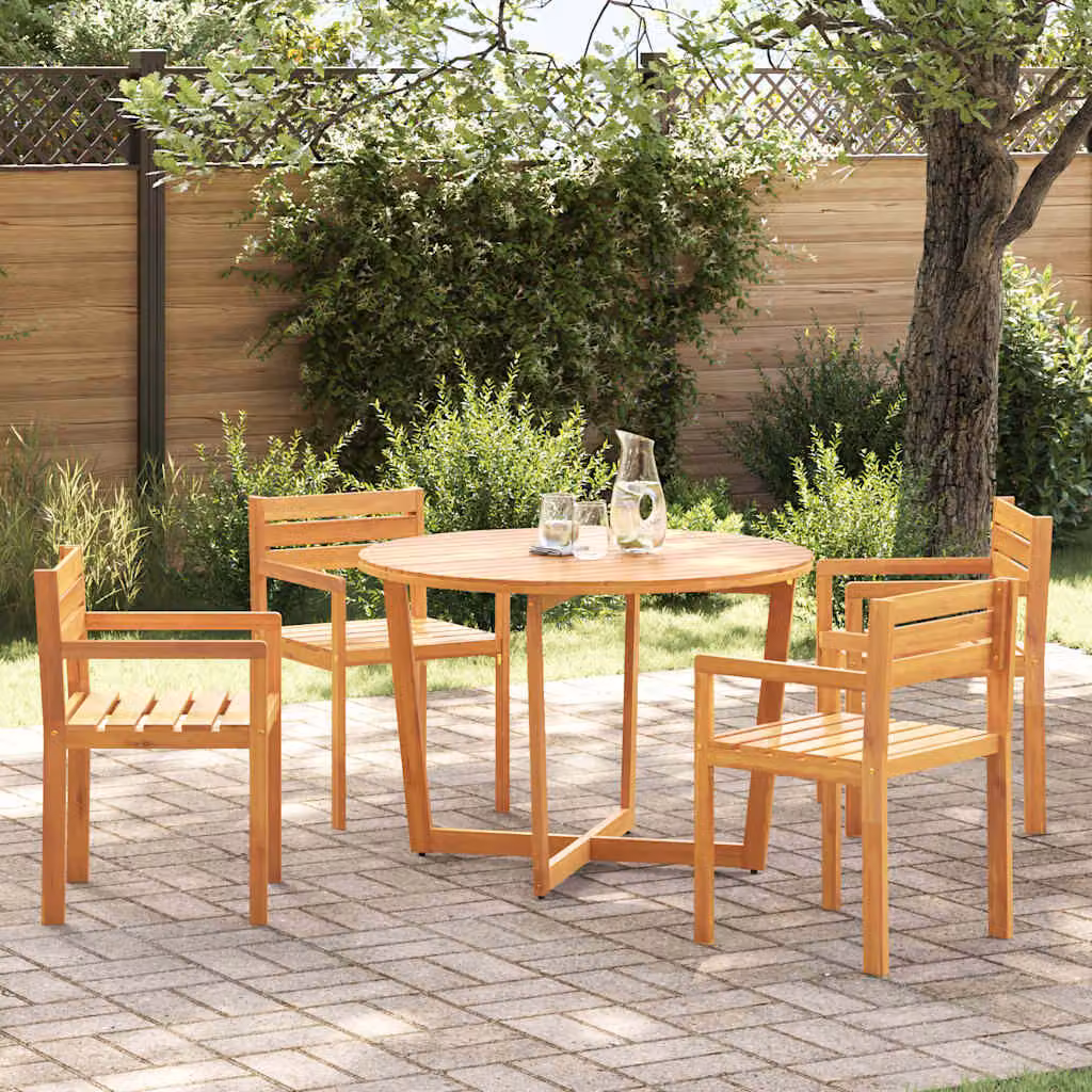 Set da pranzo da giardino vidaXL in legno di acacia marrone, composto da 5 pezzi con tavolo rotondo e sedie