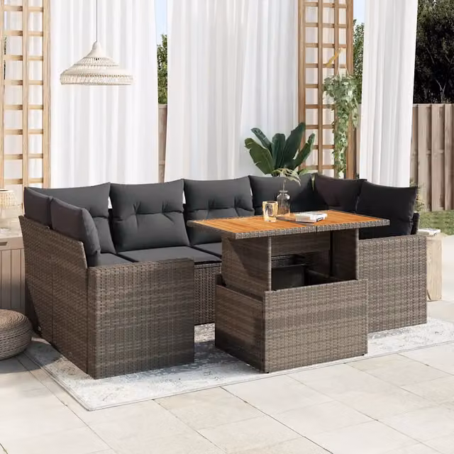 Set Divani da Giardino 7 pz con Cuscini Grigio in Polyrattan 3327007