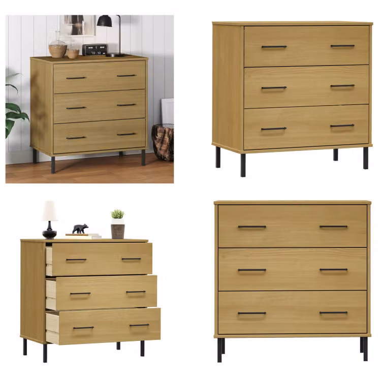 vidaXL Credenza OSLO con 3 cassetti, marrone, 77x40x79,5 cm, legno massello - Credenza - Credenze - Armadio - Mobile portaoggetti