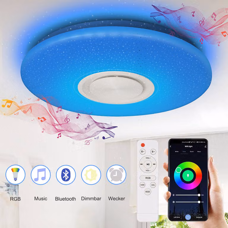Jopassy 36W Plafoniera LED con moderno effetto cielo stellato, dimmerabile, lampada a pannello e musica Bluetooth