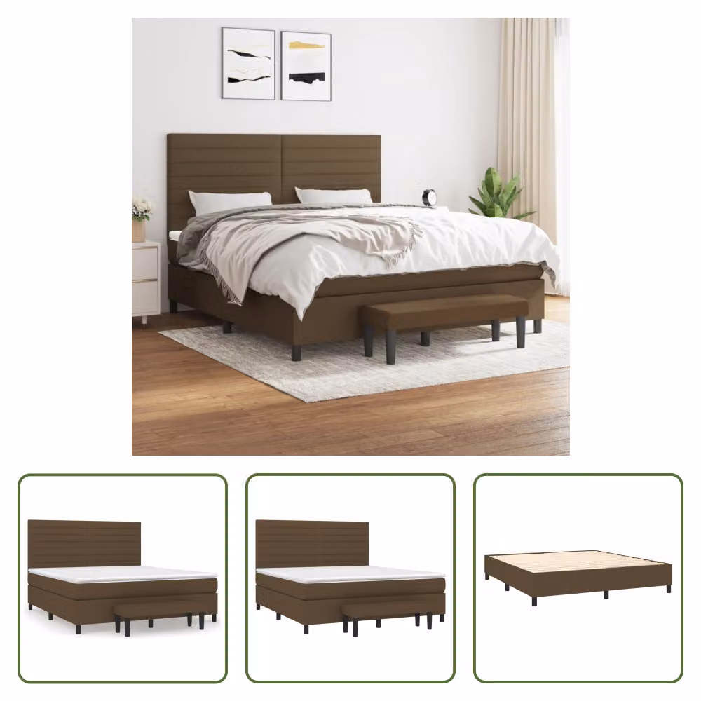 The Living Store Letto a molle con materasso marrone scuro 180x200 cm in tessuto