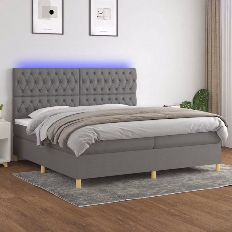 Letto con Materasso a Molle e Illuminazione LED vidaXL, Grigio Scuro, L/P: 200 x 200 cm