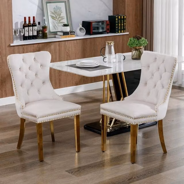 Set di 2 sedie Nikki Xylo in velluto beige con gambe dorate in legno