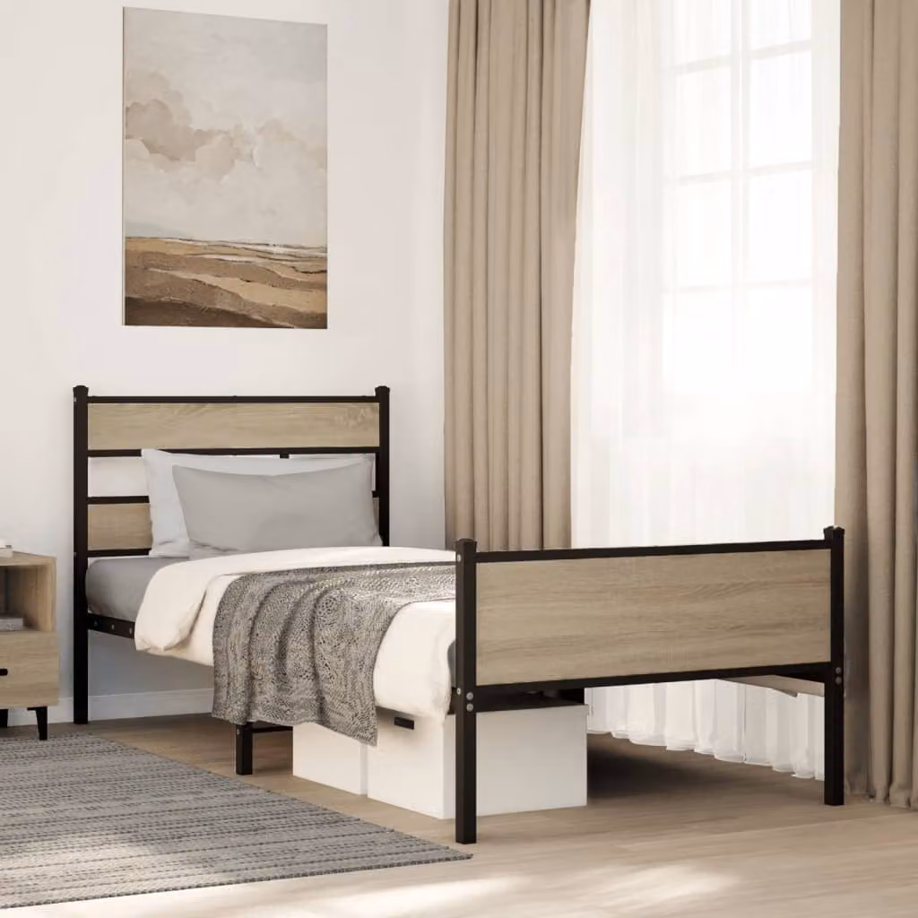 vidaXL Giroletto senza Materasso in Rovere Sonoma e Metallo L: 190 cm, P: 80 cm, H: 91,5 cm