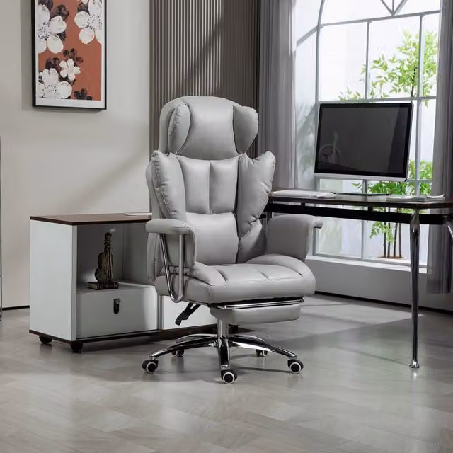 Sedia da ufficio ergonomica reclinabile a 135 gradi, imbottitura in schiuma, altezza 46-54 cm, grigio chiaro