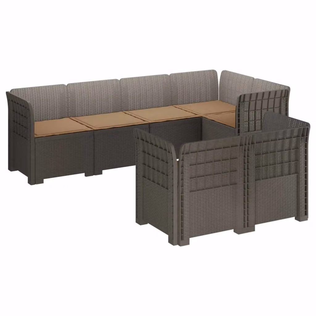 Set da giardino a L vidaXL con 7 posti, in polyrattan con cuscini imbottiti e coperture rimovibili, ideale per terrazzo o balcone – 2